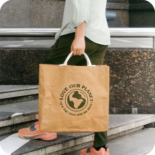Vista 2 de Reusable Grocery Bag – Large Sustainable Washable Paper Tote with Reinforced Seams. Foldable and Durable.