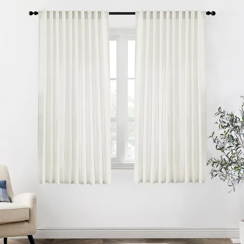 Vista 54 de XTMYI - Cortinas transparentes de 54 pulgadas de largo, juego de 2 paneles para baño, cortinas cortas de lino y algodón con semi privacidad