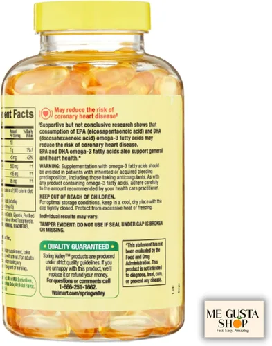 Vista 3 de Spring Valley Omega 3 500mg 180 cápsulas blandas de aceite de pescado Suplementos dietéticos + me Gusta Sticker