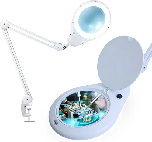 Vista 12 de Neatfi XL lupa LED bifocal, lente acrílica de 7 pulgadas, aumento 5D/20D, manos libres, luz regulable, 168 LEDs SMD, brazo ajustable para Negro