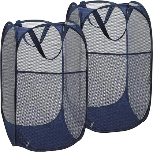 Vista 10 de Paquete de 2 cestas plegables de malla para la ropa sucia, cestas plegables para la ropa de baño, dormitorio universitario, viajes (blanco)