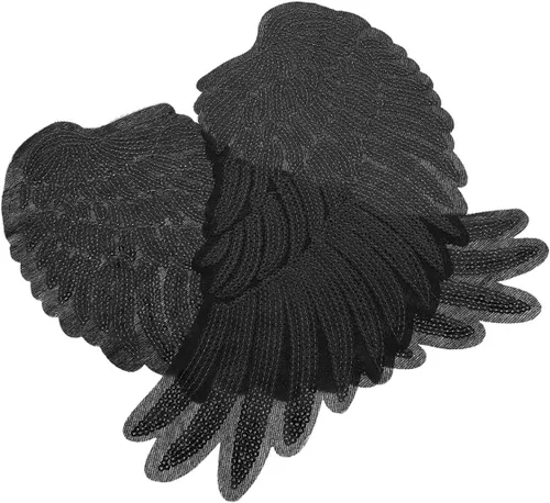 Amosfun 2pcs Black Angel Wing Patch Sequin Embroidered Iron-on Applique for Clothing DIY Costume Decor Arts and Crafts