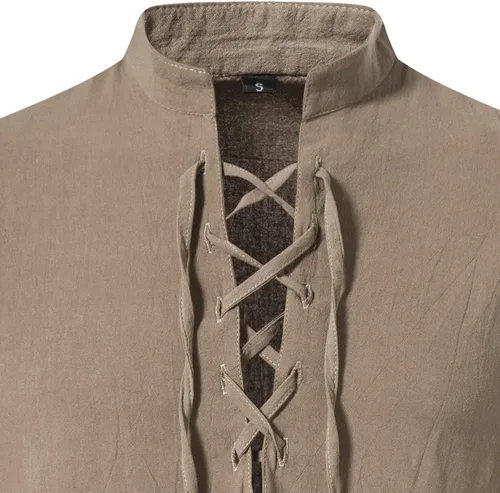 Vista 4 de LucMatton - Camisas de manga larga de estilo retro de algodón 100% para hombres de estilo medieval, vikingo o hippie