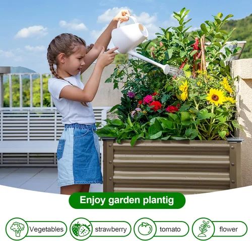 Vista 2 de Land Guard Cama de jardín elevada de metal ovalada galvanizada con patas para verduras (beige)