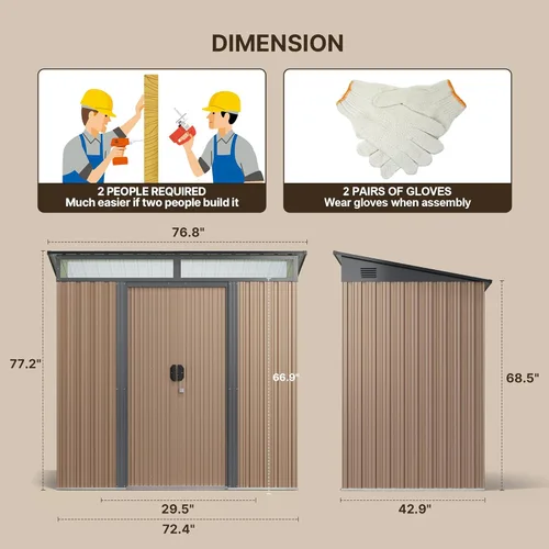 Vista 3 de Gizoon Cobertizo de almacenamiento al aire libre de 6 x 4 pies, cobertizo de jardín de metal con puertas deslizables con cerradura, cobertizo