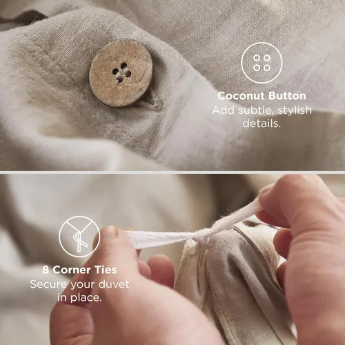 Vista 7 de Bedsure Funda de edredón de lino tamaño Queen – Juego de ropa de cama de mezcla de lino y algodón, suave y acogedor, 3 piezas, 1 funda de edredón