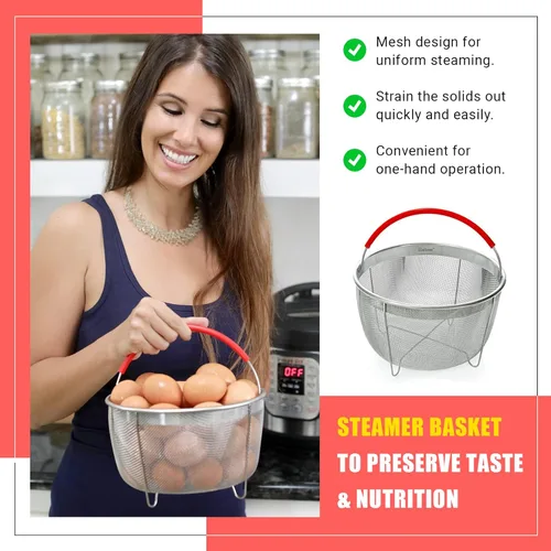 Vista 2 de Cesta de vapor original Salbree para accesorios de olla instantánea de 3 cuartos, colador y inserto de acero inoxidable que se ajusta a ollas a