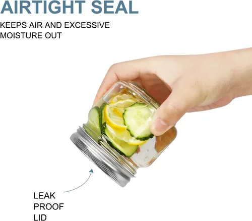 Vista 3 de CycleMore 24 tarros de vidrio transparente de 8 onzas con tapas separables de plata regulares, tarros redondos de 8.5 fl oz para especias para miel