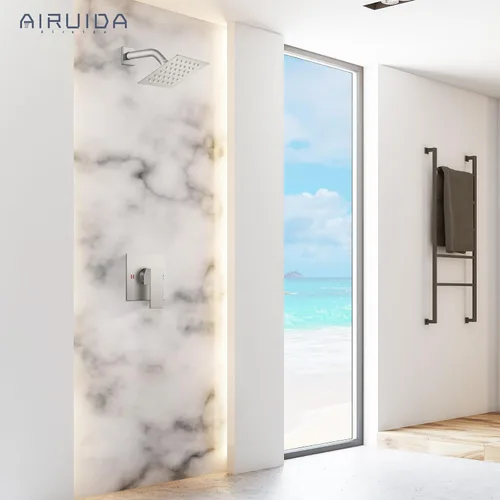 Vista 8 de Airuida Juego de grifo de ducha para baño, sistema de ducha de lluvia SUS304 de acero inoxidable con mango único, roscas macho, válvula