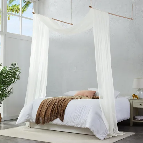 Warm Home Designs Cortinas de Dosel de Cama Beige de 55 x 144 Pulgadas. Nuestras Cortinas de Cama con Dosel Individual Funcionan Muy Bien como Dosel