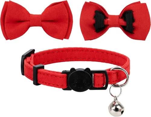 Vista 6 de Collar para Gato Mascota Separable con Campana y Moño Desmontable Ajustable Seguridad para Gatito Cachorro Niña Niño 2 piezas Navidad-A