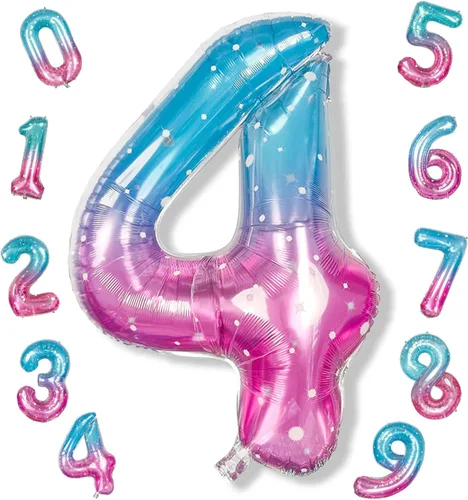 Vista 113 de Globos de Sirena Número 0 de 40 Pulgadas, Juego de Globos de Números Grandes Morado Verde Azulado Arcoíris 0-9, Globos de Números de Papel