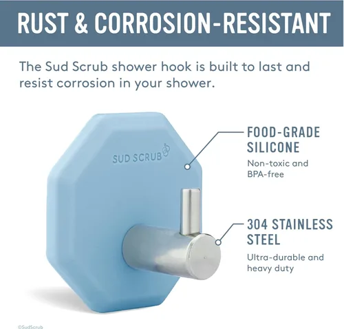Vista 5 de Sud Scrub® Gancho de ducha antimicrobiano, ganchos autoadhesivos para pared de ducha, ganchos de pared extraíbles resistentes, ganchos para colgar