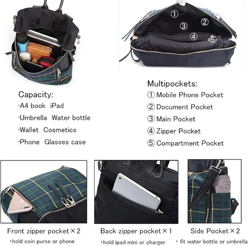 Vista 5 de Mochila para mujer, impermeable, ligera, a la moda, casual, de viaje, para mujer