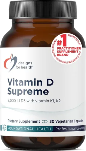 Designs for Health Vitamin D Supreme - Vitamina D 5000 IU con 2000 mcg de vitamina K como MK4 para la salud ósea, salud del corazón, estado de ánimo