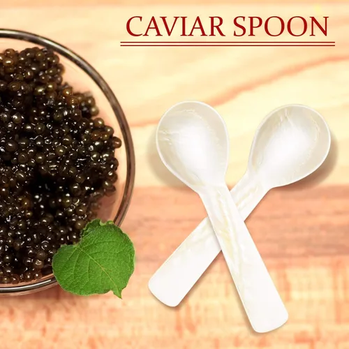 Vista 3 de Cucharas de Caviar de Nácar Cucharas MOP con Artesanía Manual con Mango Redondo para Caviar, Huevo, Helado, Sal, Servir Café, Juego de Servir