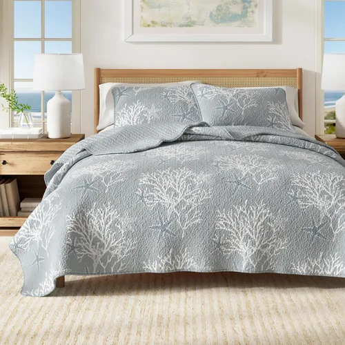 Vista 7 de Great Bay Home Juego de colcha costera de cama individual/extra grande, colcha costera de verano con funda, juego de edredón reversible de 2 piezas