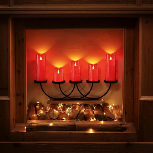 Vista 5 de Homemory juego de 9 velas parpadeantes sin llama, de color rojo navideño, velas LED acrílicas que funcionan con pilas, con control remoto