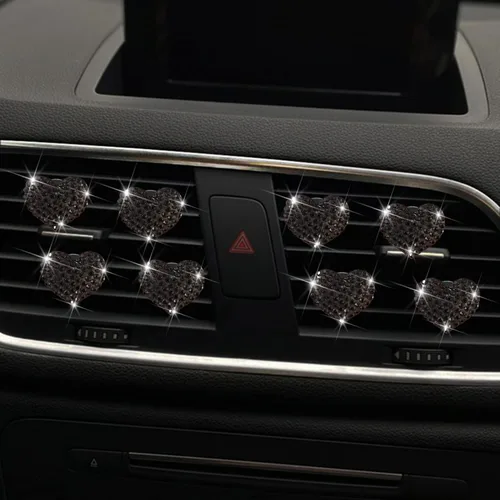 Vista 2 de 8 clips de ventilación con forma de corazón brillante, ambientadores de coche con forma de corazón de cristal, difusores, diamantes de imitación
