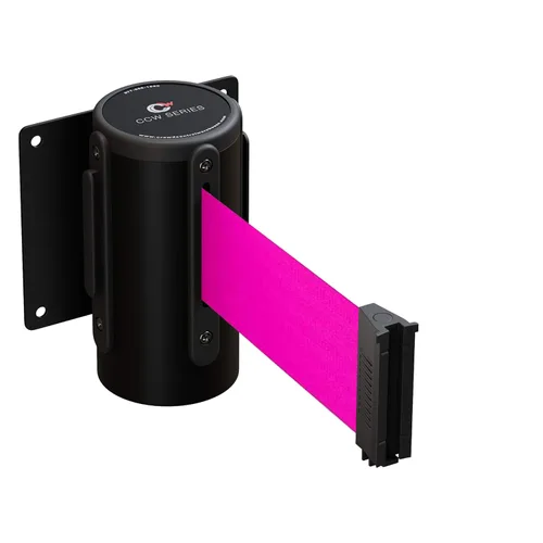 Vista 3 de Crowd Control Warehouse - Serie CCW WMB-125 Barrera de cinturón retráctil de montaje fijo en pared - Cinturón negro de 11 pies con estuche de acero