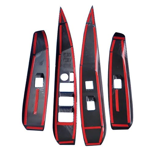 Vista 8 de ruihe 4 piezas de cubierta de panel de control de ventana de puerta de automóvil, color rojo, ajuste para Toyota Camry 2018 2019 2020 2021 2022 2023