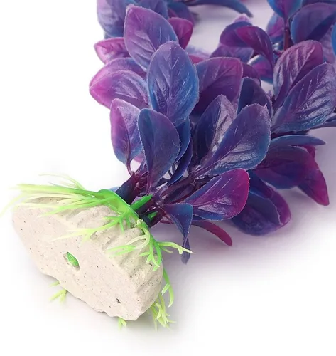 Vista 4 de Mallofusa Decoración de plantas artificiales de acuario de plástico para decoración de peceras, 16 pulgadas, morado