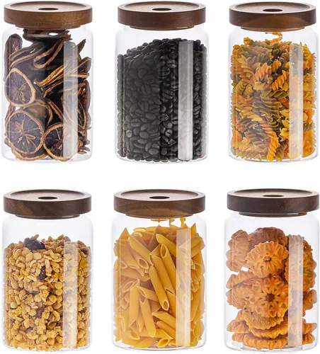 Vista 8 de Kanwone Juego de 6 tarros de almacenamiento de vidrio, recipientes herméticos de almacenamiento de alimentos de 17 onzas con tapas de bambú