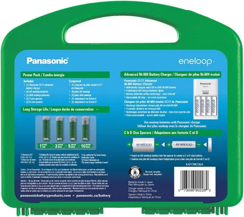 Vista 3 de Eneloop Panasonic K-KJ17MCC82A Cargador de 4 posiciones con 2 pilas AAA y 8 AA y 2 espaciadores C y 2 D y Panasonic BK-4MCCA16FA AAA 2100 Ciclo