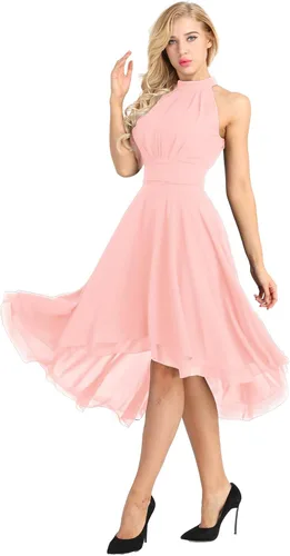 TSSOE Vestido de fiesta sin mangas acampanado para mujer vestido de cóctel alto y bajo vestido de fiesta de dama de honor