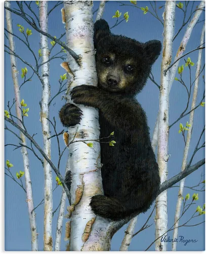 Stupell Industries Lienzo decorativo para pared, diseño de oso cachorro de abedul escalado, diseño de Valerie Rogers