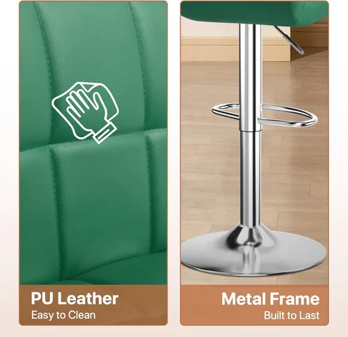 Vista 90 de Magshion Juego de 2 taburetes de bar, modernos taburetes de bar giratorios de piel sintética con espalda, sillas de bar cuadradas ajustables sin