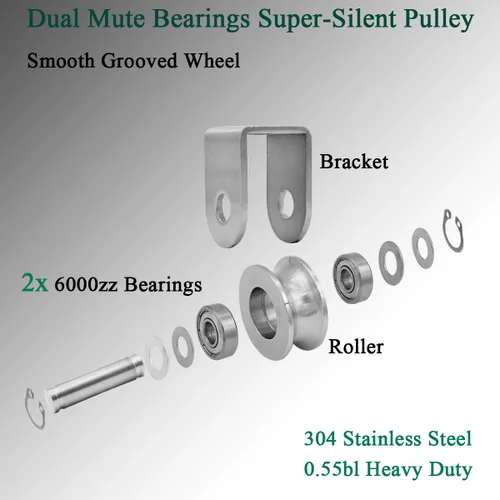 Vista 3 de Bloque de polea de rueda estriada de acero inoxidable Penkwiio, polea de rodillos, rodamiento dúplex silencioso de servicio pesado, rueda estriada