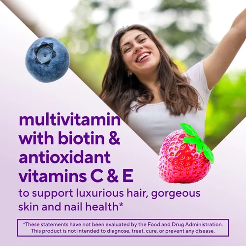 Vista 3 de Vitafusion Magníficas vitaminas gomosas multivitamínicas para cabello, piel y uñas, además de biotina y vitaminas antioxidantes C y E, sabor a
