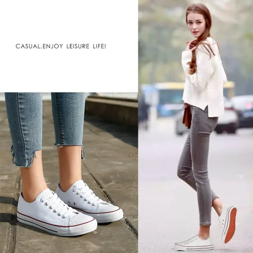 Vista 2 de ZGR - Tenis bajos de lona con cordones, para mujer, estilo clásico casual, color blanco y negro