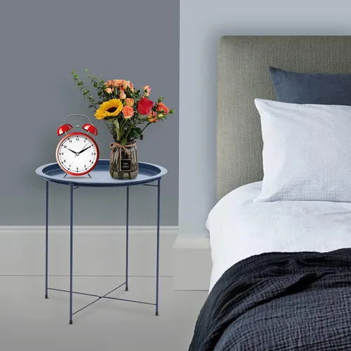 Vista 6 de Mesa Auxiliar Metal Small Side Table Round Storage Sofa End Table with Detachable Tray for Living Room Bedroom 47x50cm Sofa