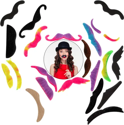 Vista 4 de HESTYA 48 piezas de bigotes falsos Mardi Gras autoadhesivas, novedosas calcomanías de barba falsas para barba, pirata francés, detective