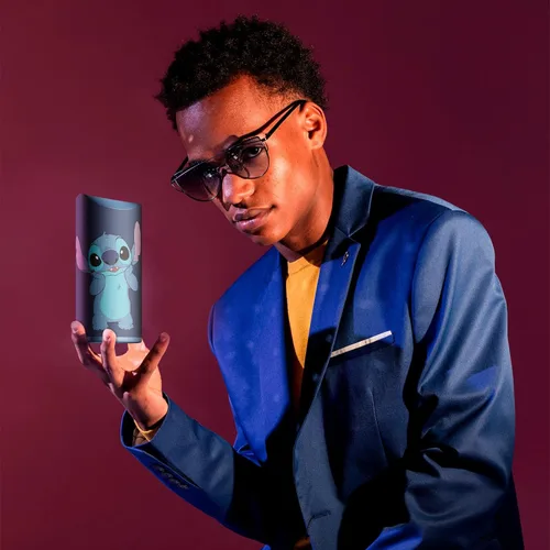 Vista 6 de iJoy Disney Lilo and Stitch - Altavoz inalámbrico Bluetooth a prueba de salpicaduras recargable con 3 horas de reproducción/ranura SD/radio FM