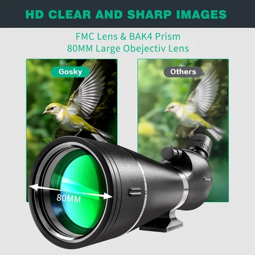 Vista 3 de Gosky Alcance de Observación HD 20-60x80mm con Trípode y Adaptador para Smartphone, Alcance de Observación con Prisma BAK 4 para Observación