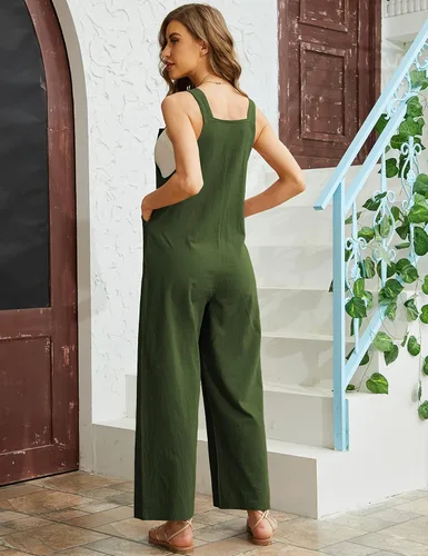 Vista 5 de Himosyber Overol de retazos de doble bolsillo para mujer, diseño holgado con estampado floral, bohemio, de pierna ancha