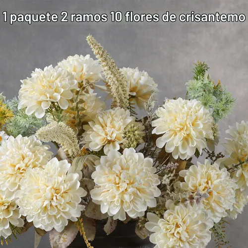 Vista 3 de 10 cabezas de flores artificiales para mamás, para jarrón, crisantemo grande de seda sintética con tallos, ramo falso para decoración del hogar Beige
