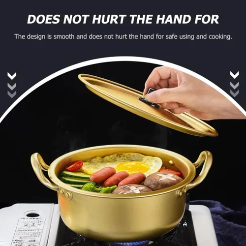 Vista 8 de Housoutil Olla ramen 1 juego de olla de ramen coreano con tapa, cuchara, palillos tradicionales de aluminio instantáneo Ramyun para el hogar