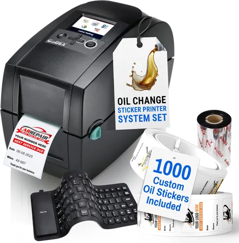 Impresora de Adhesivos de Cambio de Aceite McAuley Labels - Sistema de Impresora de Adhesivos de Recordatorio de Próximo Servicio Godex RT200i -