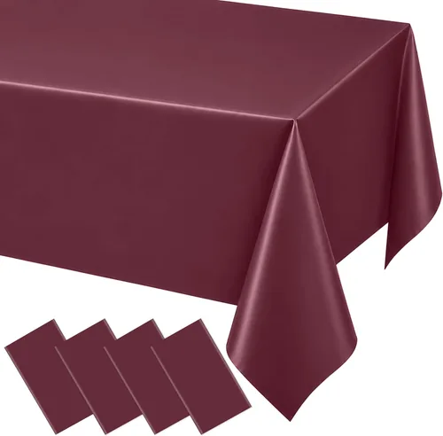 Vista 38 de WNINK Mantel rectangular de plástico de 54 x 108 pulgadas, paquete de 4, rosa claro, desechable, pastel, para fiestas, vacaciones, resistente al