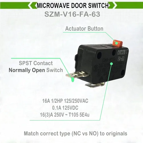 Vista 3 de LONYE SZM-V16-FA-63 Interruptor de puerta de microondas apto para horno microondas LG GE SZM-V16-FD-63 3B73362F PS3522738 (normalmente abierto)