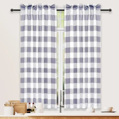 Vista 32 de Simple Deluxe Paquete de 4 cenefas opacas de cuadros búfalo para ventanas de cocina, sala de estar, casa de campo, dormitorio, cenefa de cortina