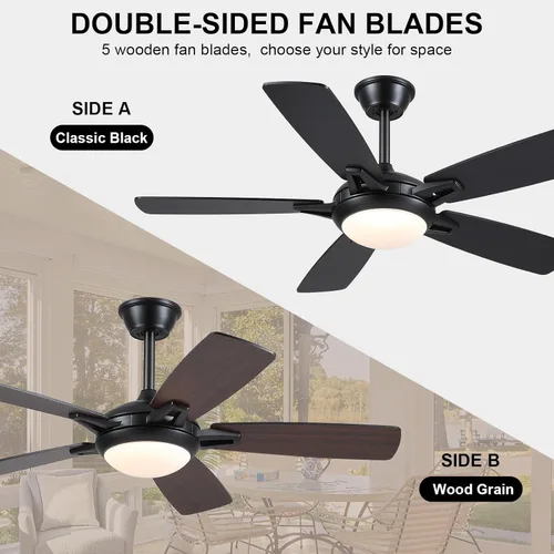 Vista 3 de Kviflon Ventiladores de techo con luces y control remoto, ventilador de techo moderno de 46 pulgadas con luz, ventiladores de techo negros