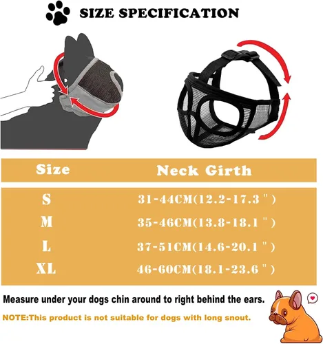 Vista 5 de Ohcozzy Bozal corto para perro, ajustable que no cubre los ojos, bozal de malla para morder y masticar (L, negro)