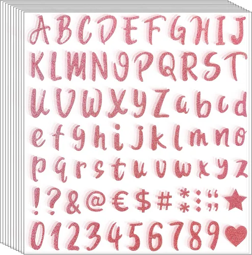 Vista 8 de 810 piezas de 10 hojas de calcomanías autoadhesivas con purpurina, calcomanías de números del alfabeto, calcomanías para letreros, buzón, cuaderno