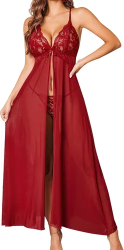 Avidlove Lencería de encaje para mujer, vestido largo con abertura alta, vestido largo para sesión de fotos de maternidad