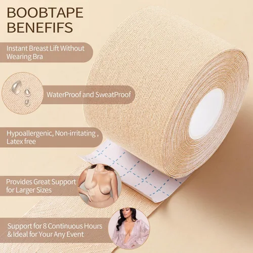 Vista 2 de Okela Cinta de pecho XL para senos grandes, cinta transpirable para levantamiento de senos, cinta atlética de levantamiento de senos con brasier